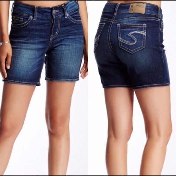 Silver Jeans Suki Mid Shorts Dark Wash Casual Western Denim Shorts Women’s Sz 27 - Picture 1 of 12